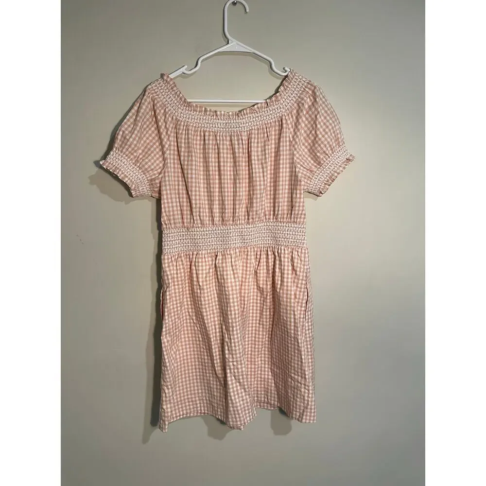 J. Crew Smocked‎ Puff-Sleeve Cotton Poplin Gingham Dress Size Medium
